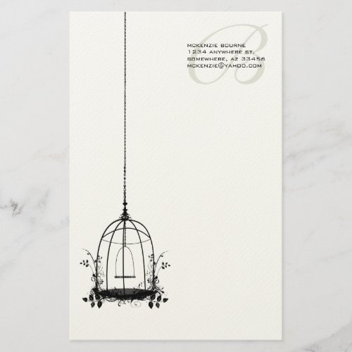 Personalized Vintage Bird Cage with Birds Air Mail Stationery