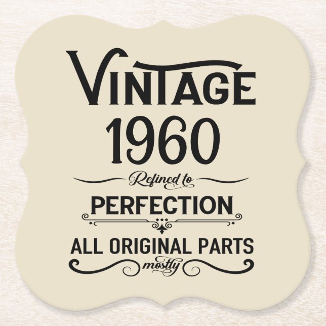 Personalized vintage birthday black paper coaster (Front)