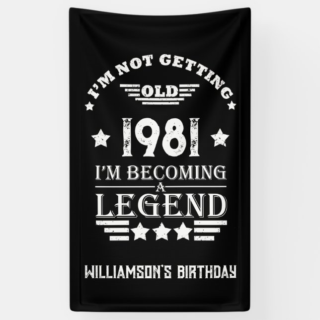 Personalized vintage birthday black white banner (Vertical)