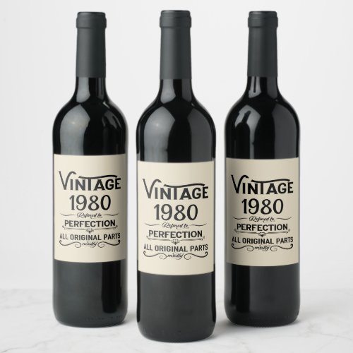 Personalized vintage birthday black wine label