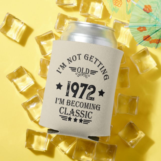 Personalized vintage birthday gift black can cooler (In Situ Summer)
