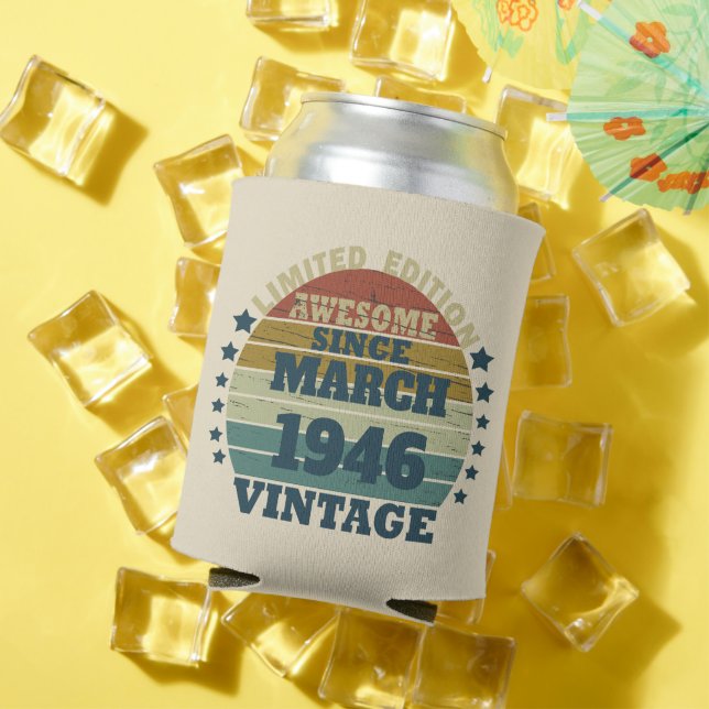 Personalized vintage birthday gift can cooler (In Situ Summer)