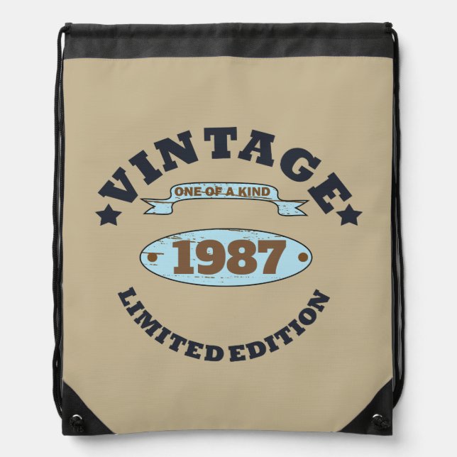 Personalized vintage birthday gift drawstring bag (Front)