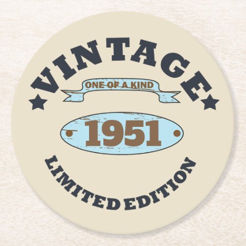 Personalized vintage birthday gift idea round paper coaster