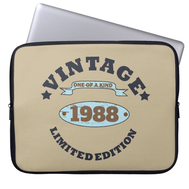 Personalized vintage birthday gift laptop sleeve (Front)