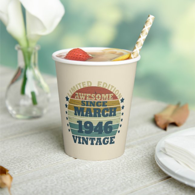 Personalized vintage birthday gift paper cups (Insitu)
