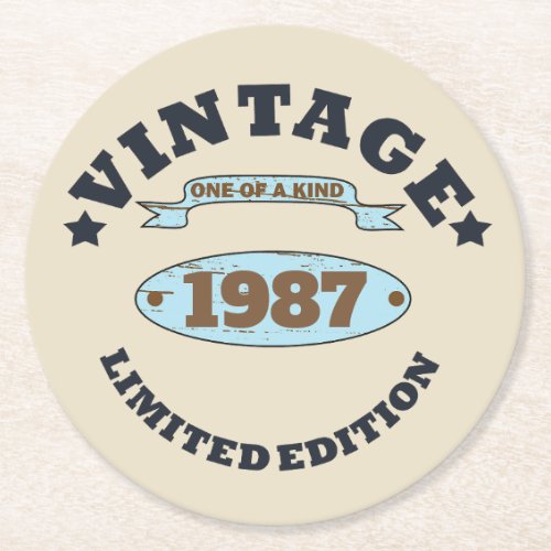 Personalized vintage birthday gift round paper coaster