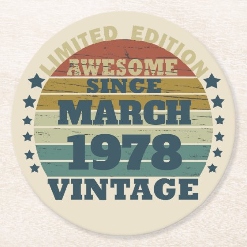 Personalized vintage birthday gift round paper coaster
