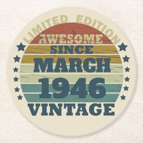 Personalized vintage birthday gift round paper coaster