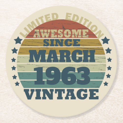 Personalized vintage birthday gift round paper coaster