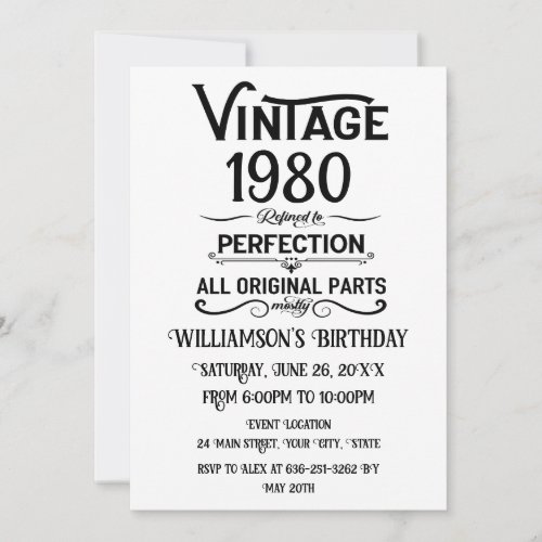 Personalized vintage birthday gifts black invitation