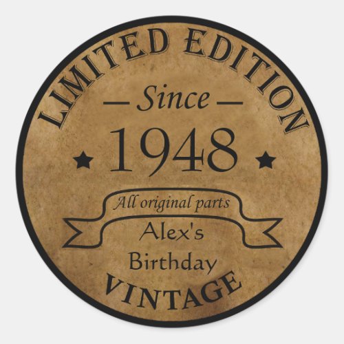 Personalized vintage birthday gifts classic round sticker