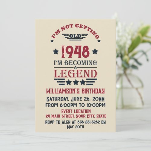 Personalized vintage birthday gifts red blue invitation