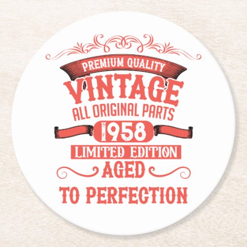 Personalized vintage birthday gifts red round paper coaster
