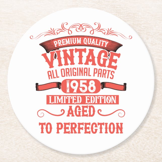 Personalized vintage birthday gifts red round paper coaster (Front)
