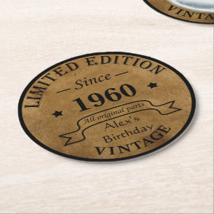 Personalized vintage birthday gifts round paper coaster