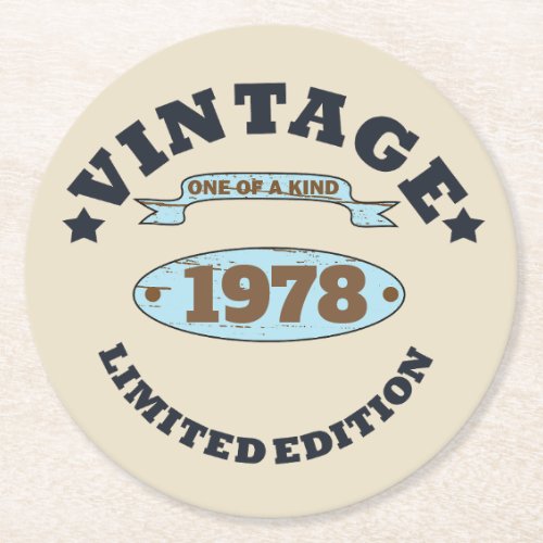 Personalized vintage birthday gifts round paper coaster