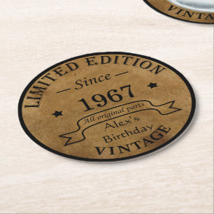 Personalized vintage birthday gifts round paper coaster