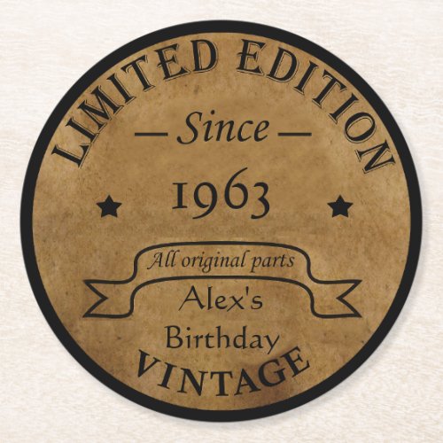 Personalized vintage birthday gifts round paper coaster