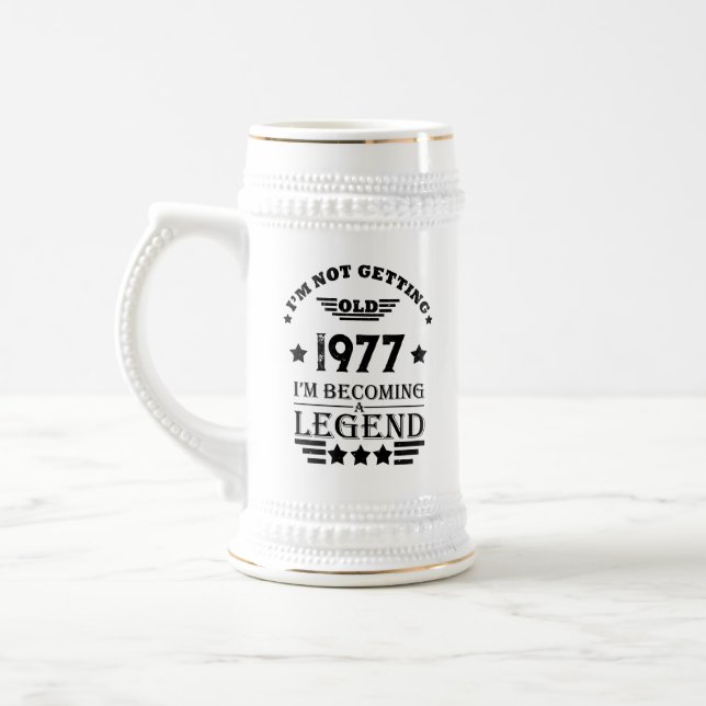 Personalized vintage birthday gifts white beer stein (Left)