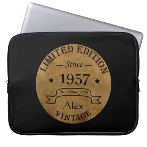 Personalized vintage birthday laptop sleeve