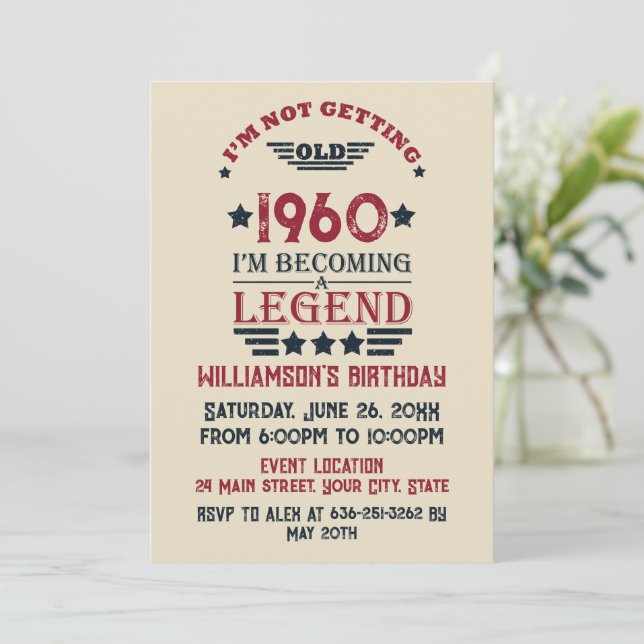 Personalized vintage birthday party invitation (Standing Front)