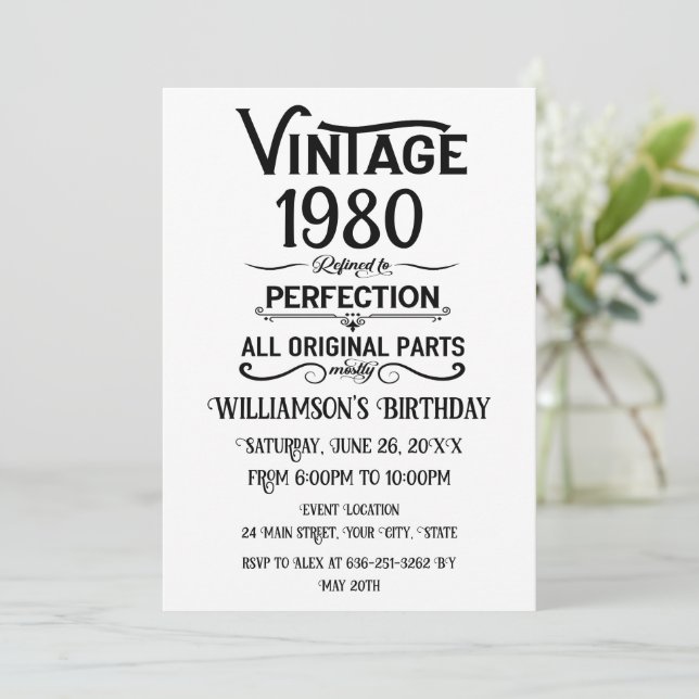 Personalized vintage birthday party invitation (Standing Front)