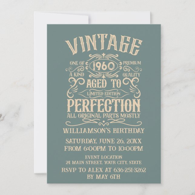 Personalized vintage birthday party invitation (Front)