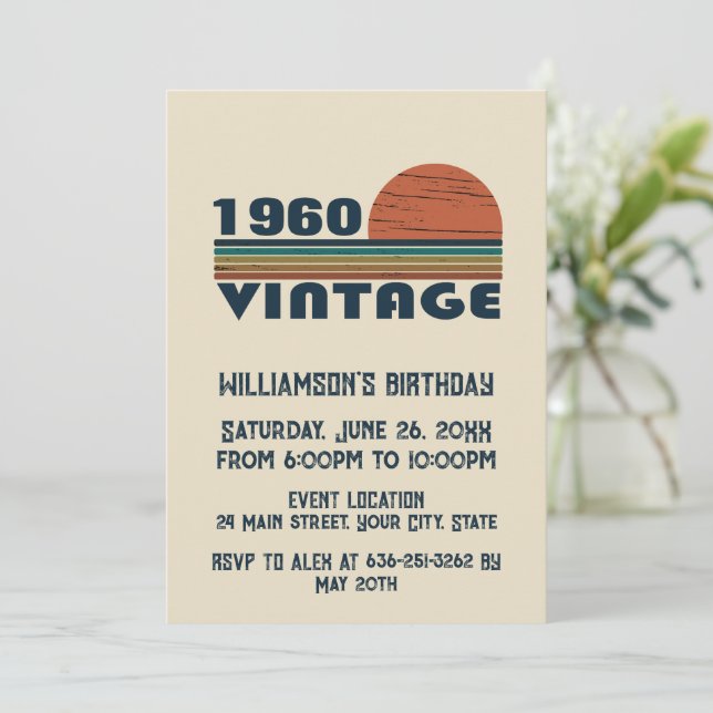 Personalized vintage birthday party invitation (Standing Front)