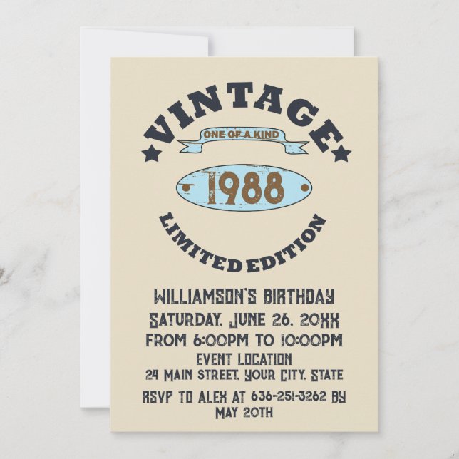 Personalized vintage birthday party invitation (Front)