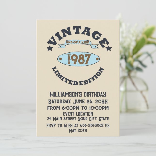 Personalized vintage birthday party invitation (Standing Front)