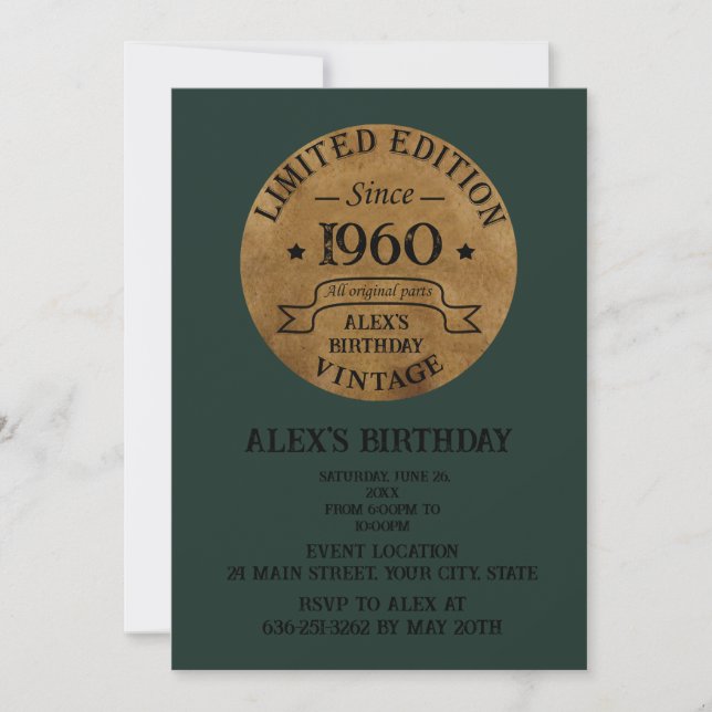 Personalized vintage birthday party invitation (Front)