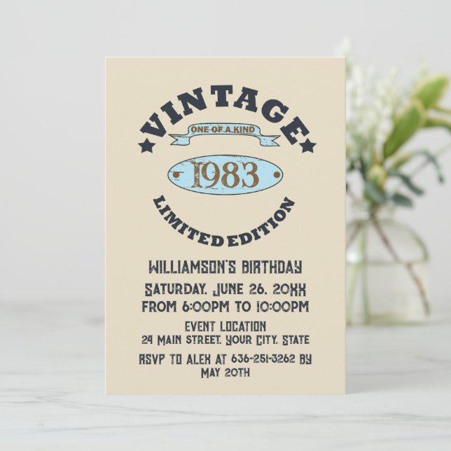 Personalized vintage birthday party invitation (Standing Front)