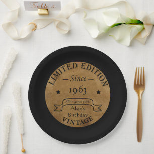 Personalized vintage birthday party paper plates