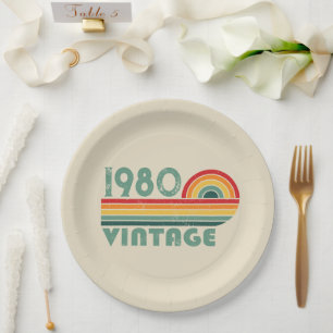 Personalized vintage birthday party paper plates