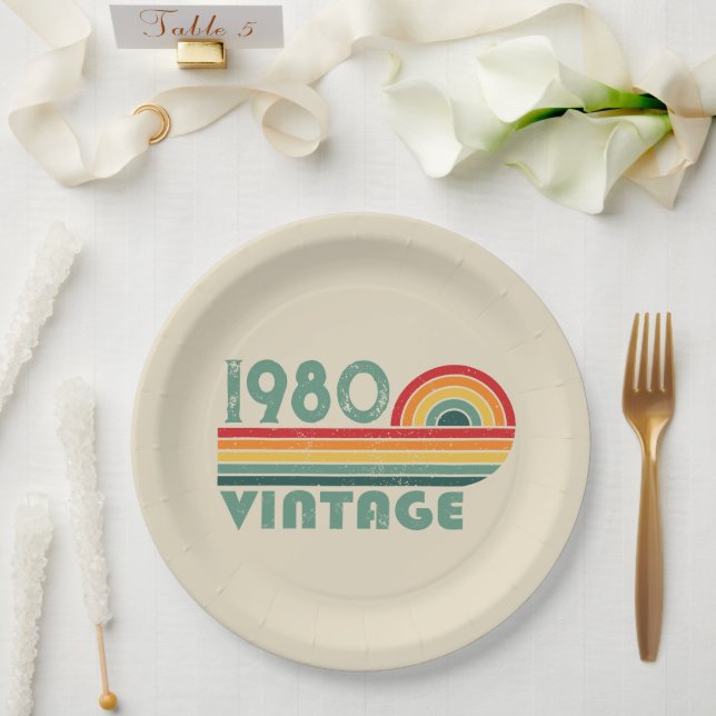 Personalized vintage birthday party paper plates (Wedding)