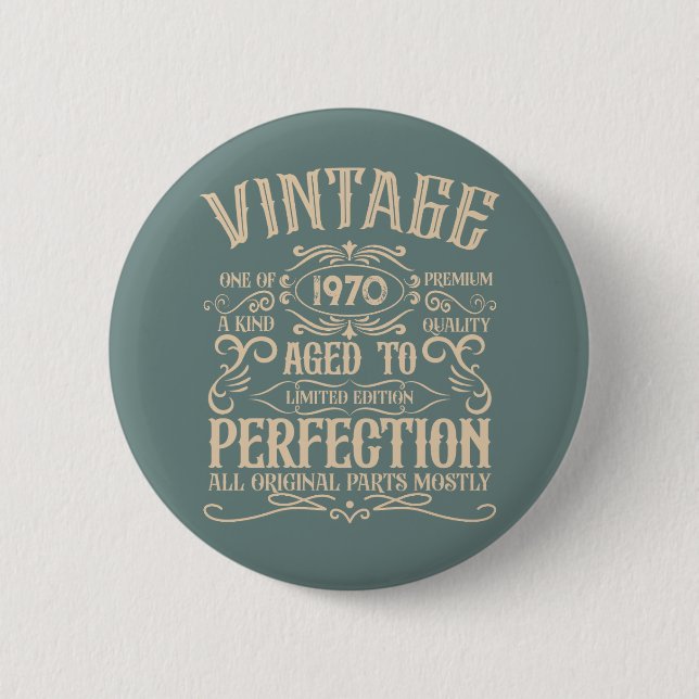 Personalized vintage birthday party whiskey label button (Front)