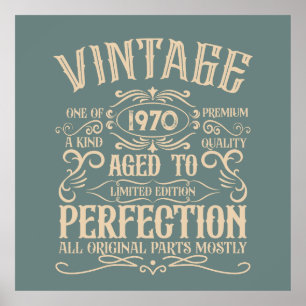 Personalized vintage birthday party whiskey label poster