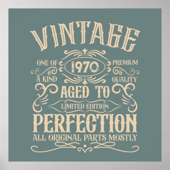 Personalized vintage birthday party whiskey label poster (Front)