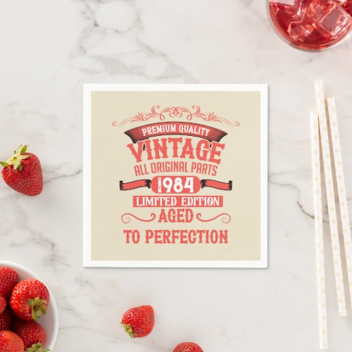 Personalized vintage birthday red and white napkins