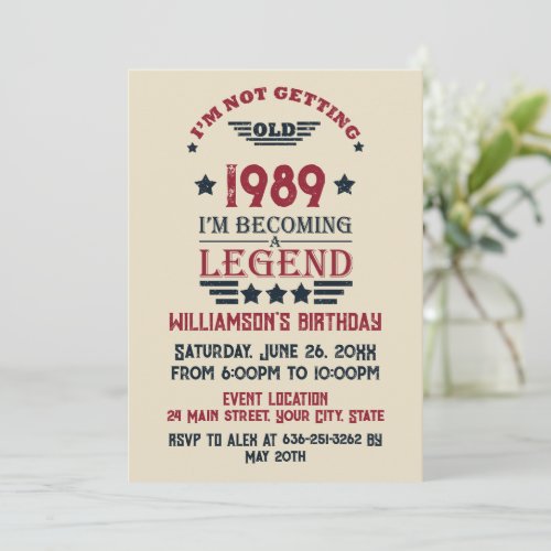 Personalized vintage birthday red blue invitation