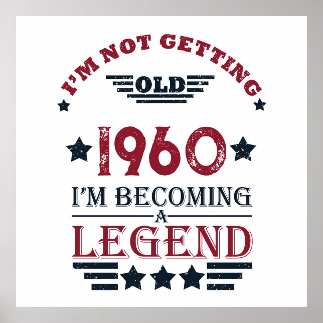 Personalized vintage birthday red blue poster (Front)