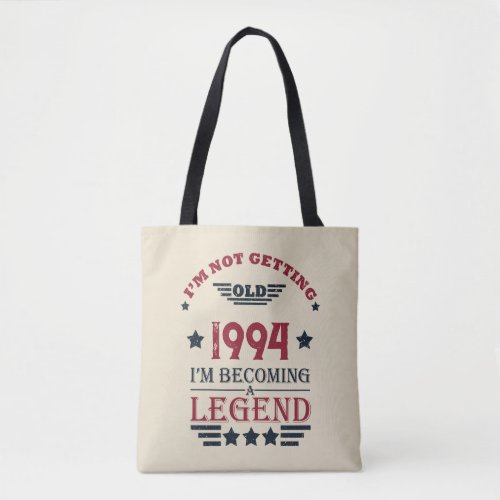 Personalized vintage birthday red blue tote bag