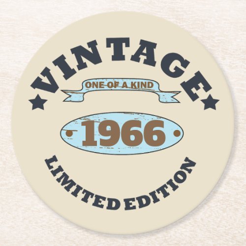 Personalized vintage birthday round paper coaster