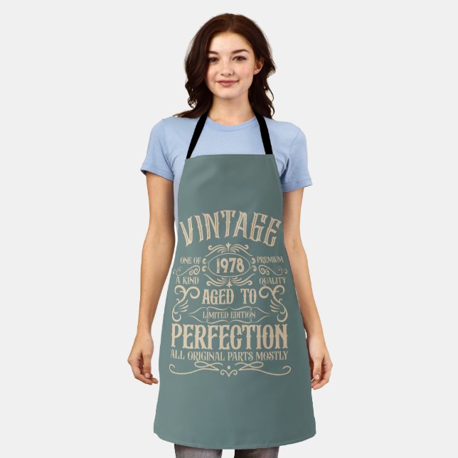 Personalized vintage birthday whiskey label themed apron (Worn)