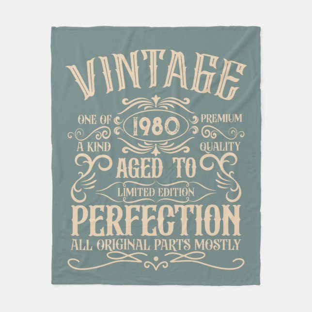 Personalized vintage birthday whiskey label themed fleece blanket (Front)