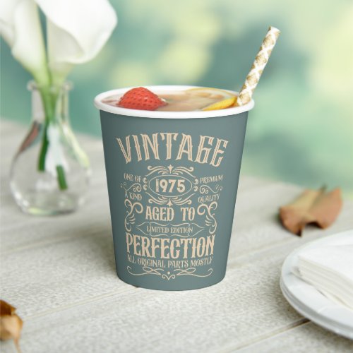 Personalized vintage birthday whiskey label themed paper cups