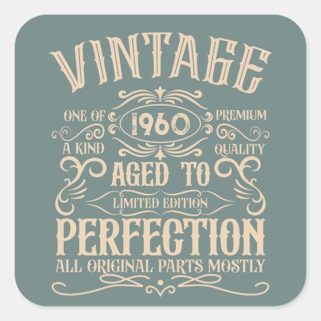 Personalized vintage birthday whiskey party square sticker (Front)