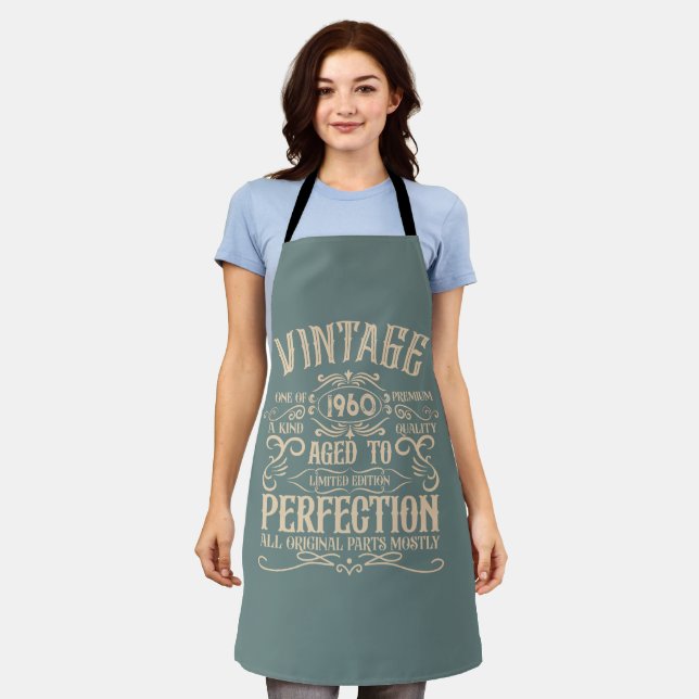 Personalized vintage birthday whiskey themed apron (Worn)