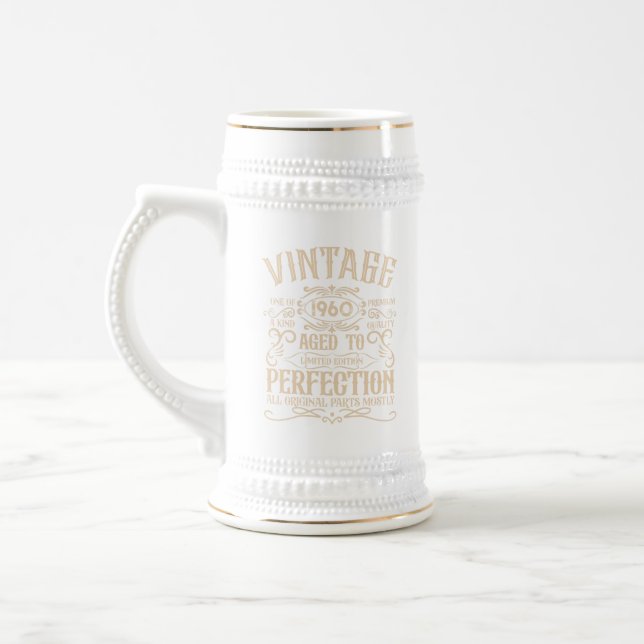 Personalized vintage birthday whiskey themed beer stein (Left)